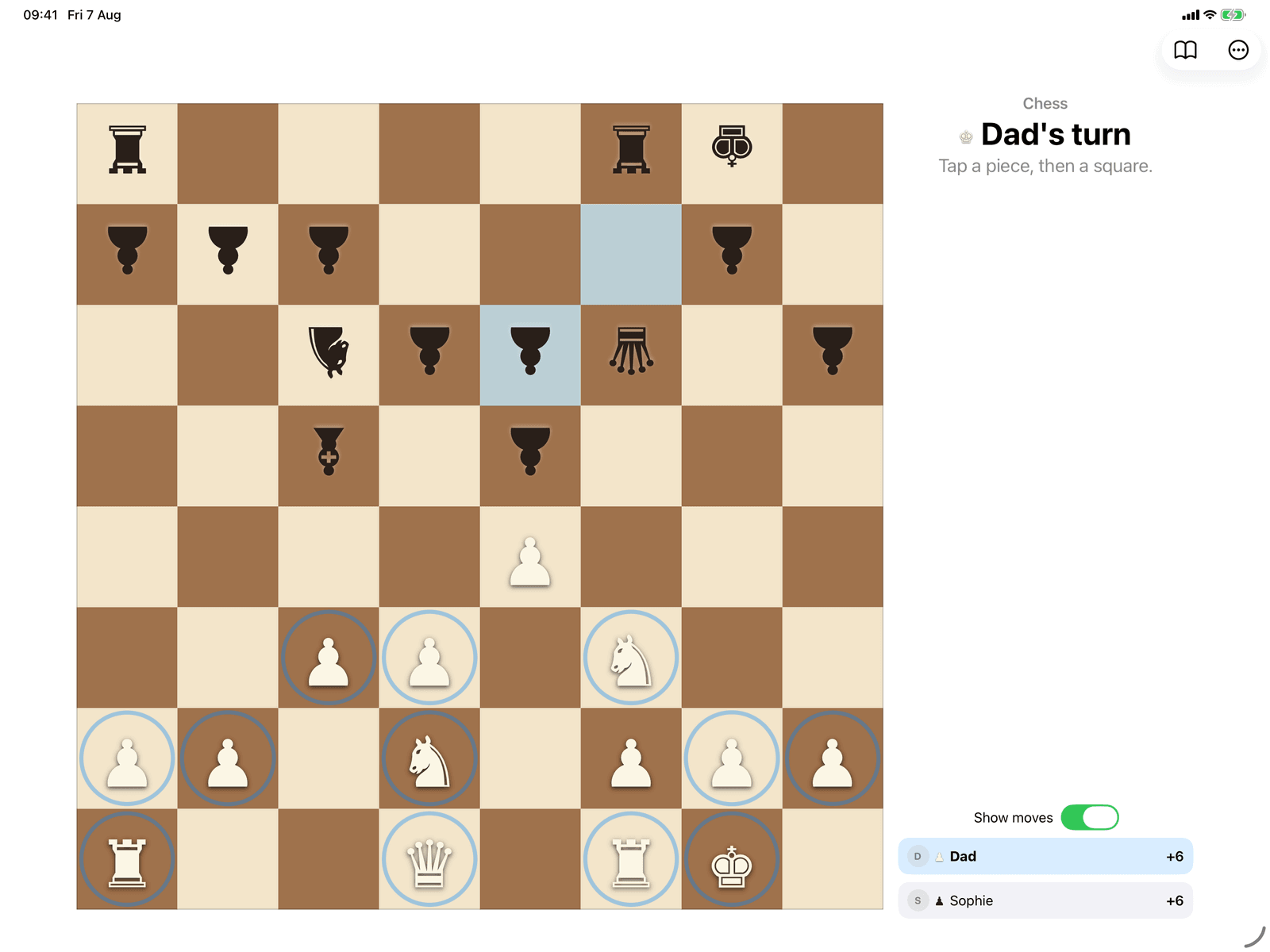Chess in Group Games, mid-game on an iPad host