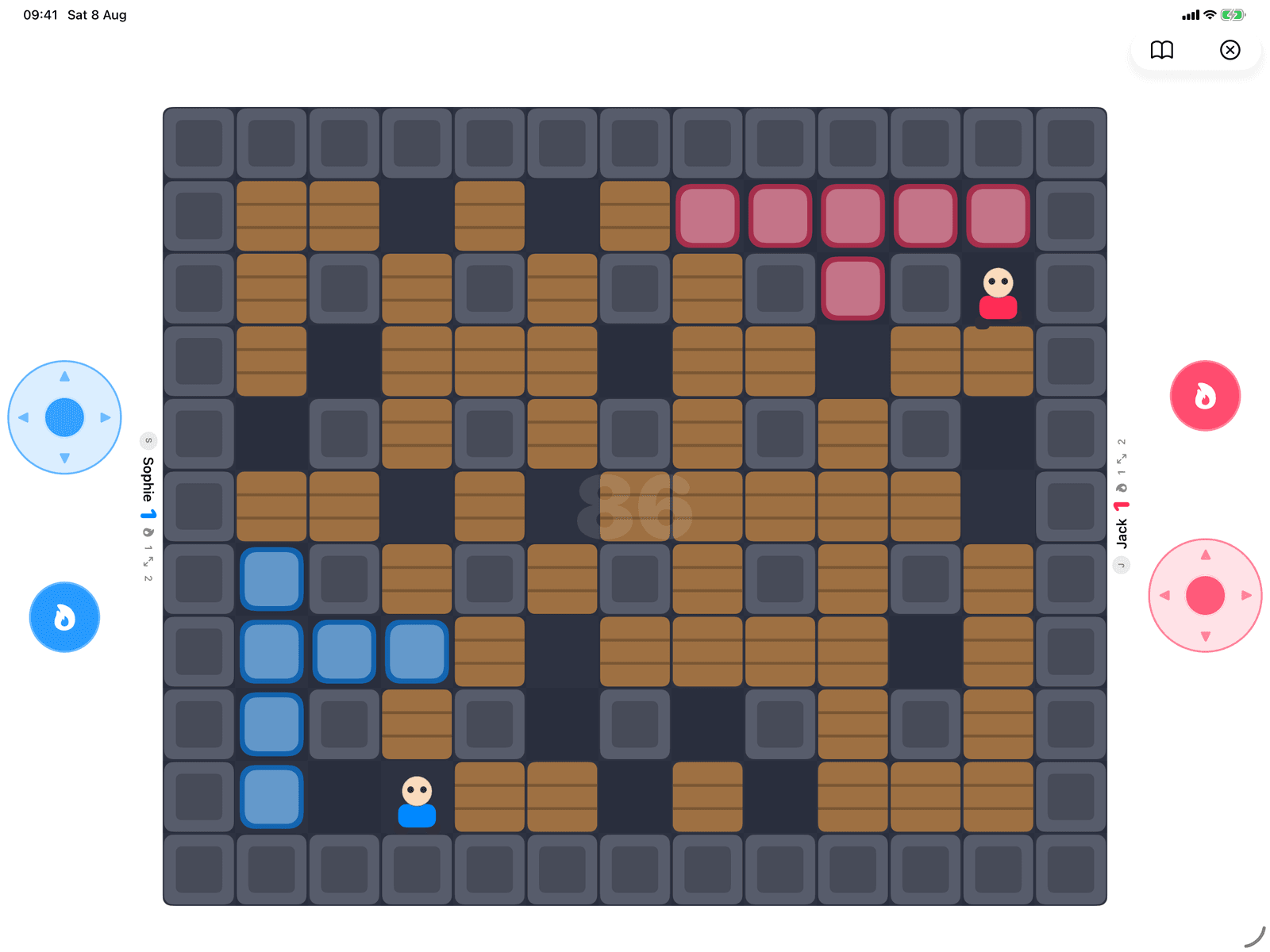 Firework Fred in Group Games, mid-game on an iPad host