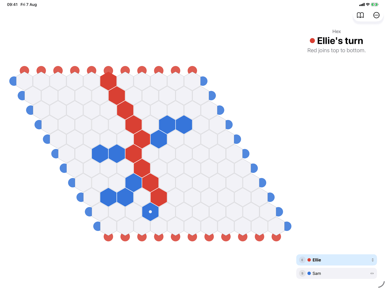 Hex in Group Games, mid-game on an iPad host