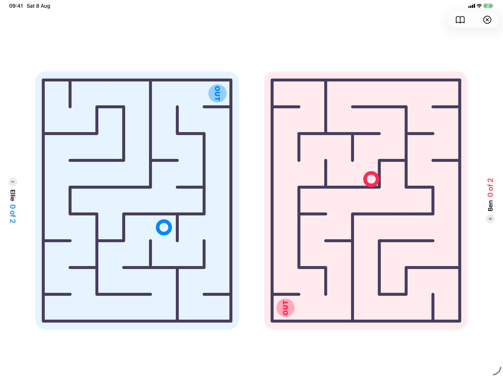 Maze in Group Games, mid-game on an iPad host