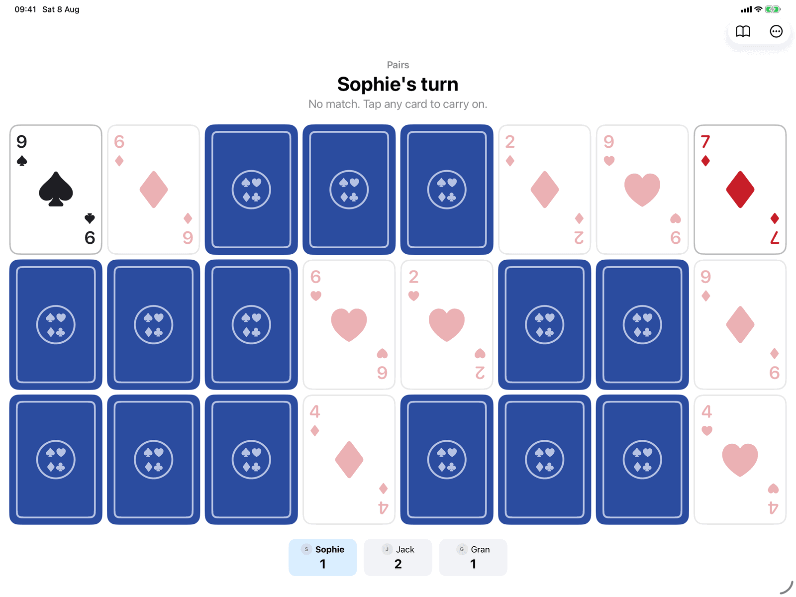 Pairs in Group Games, mid-game on an iPad host