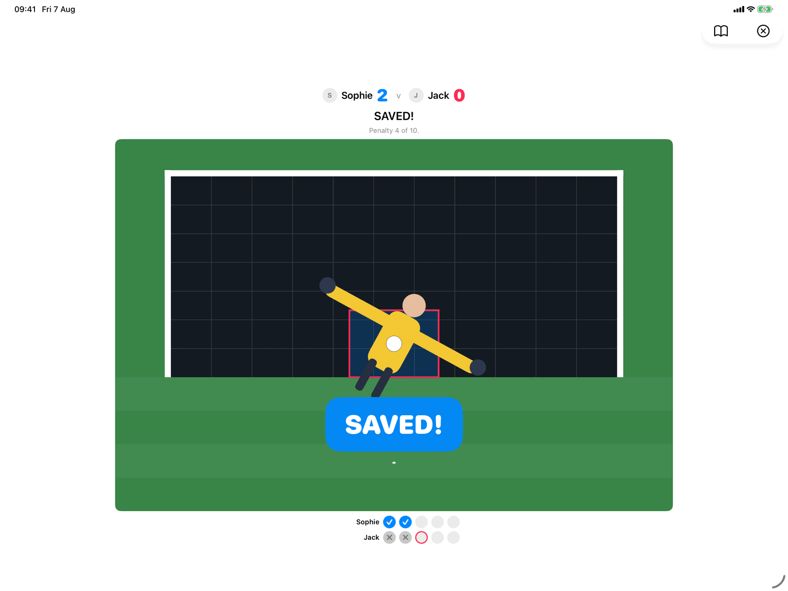 Penalty Shootout in Group Games, mid-game on an iPad host