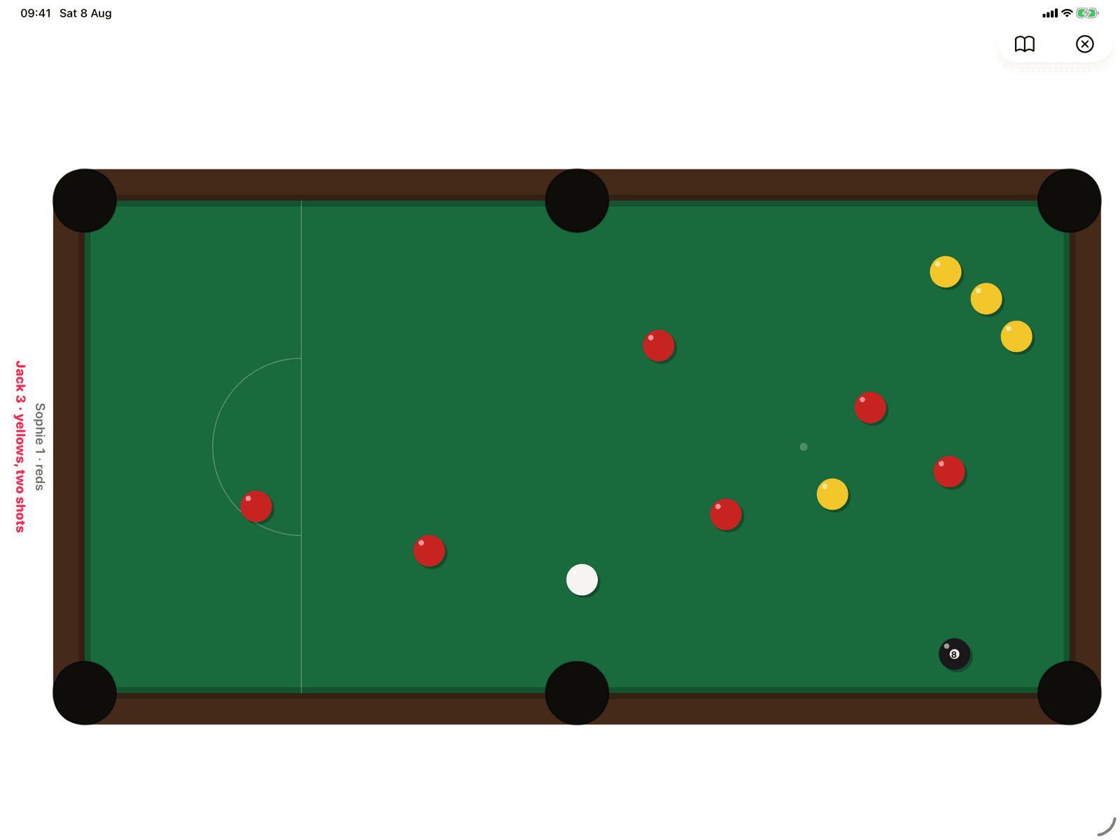 Pool in Group Games, mid-game on an iPad host