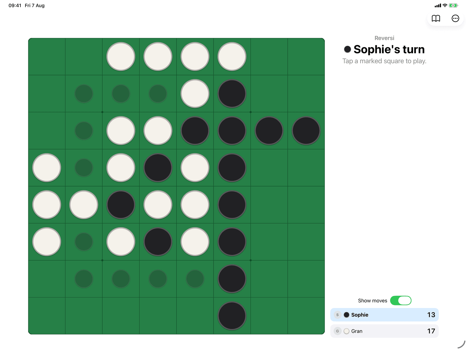Reversi in Group Games, mid-game on an iPad host