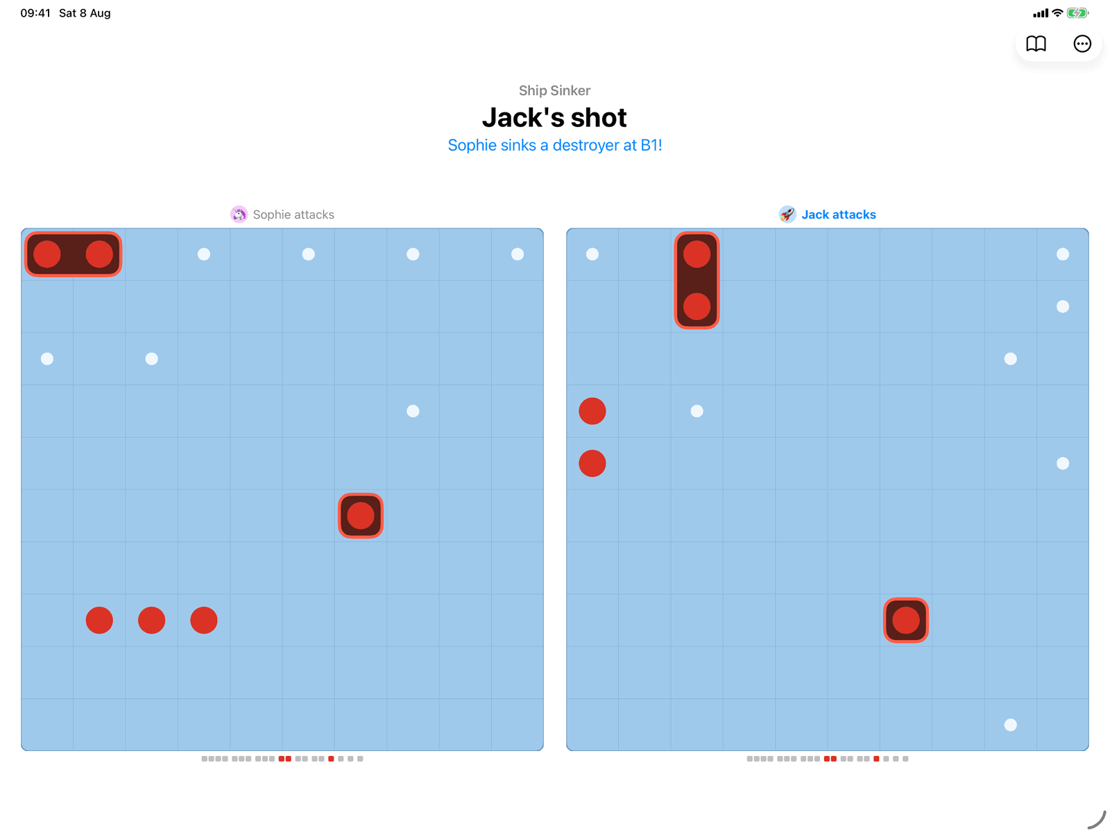 Ship Sinker in Group Games, mid-game on an iPad host