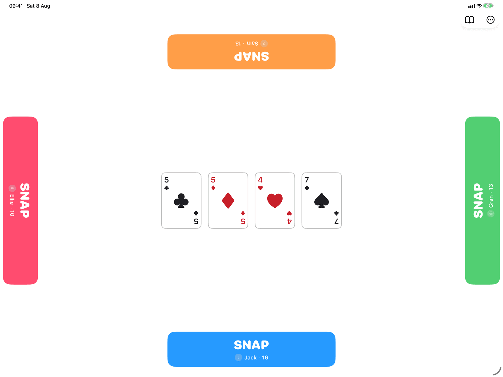 Snap in Group Games, mid-game on an iPad host