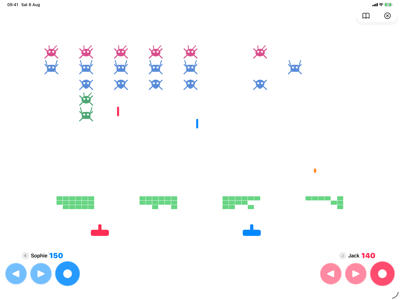 Space Creatures in Group Games, mid-game on an iPad host