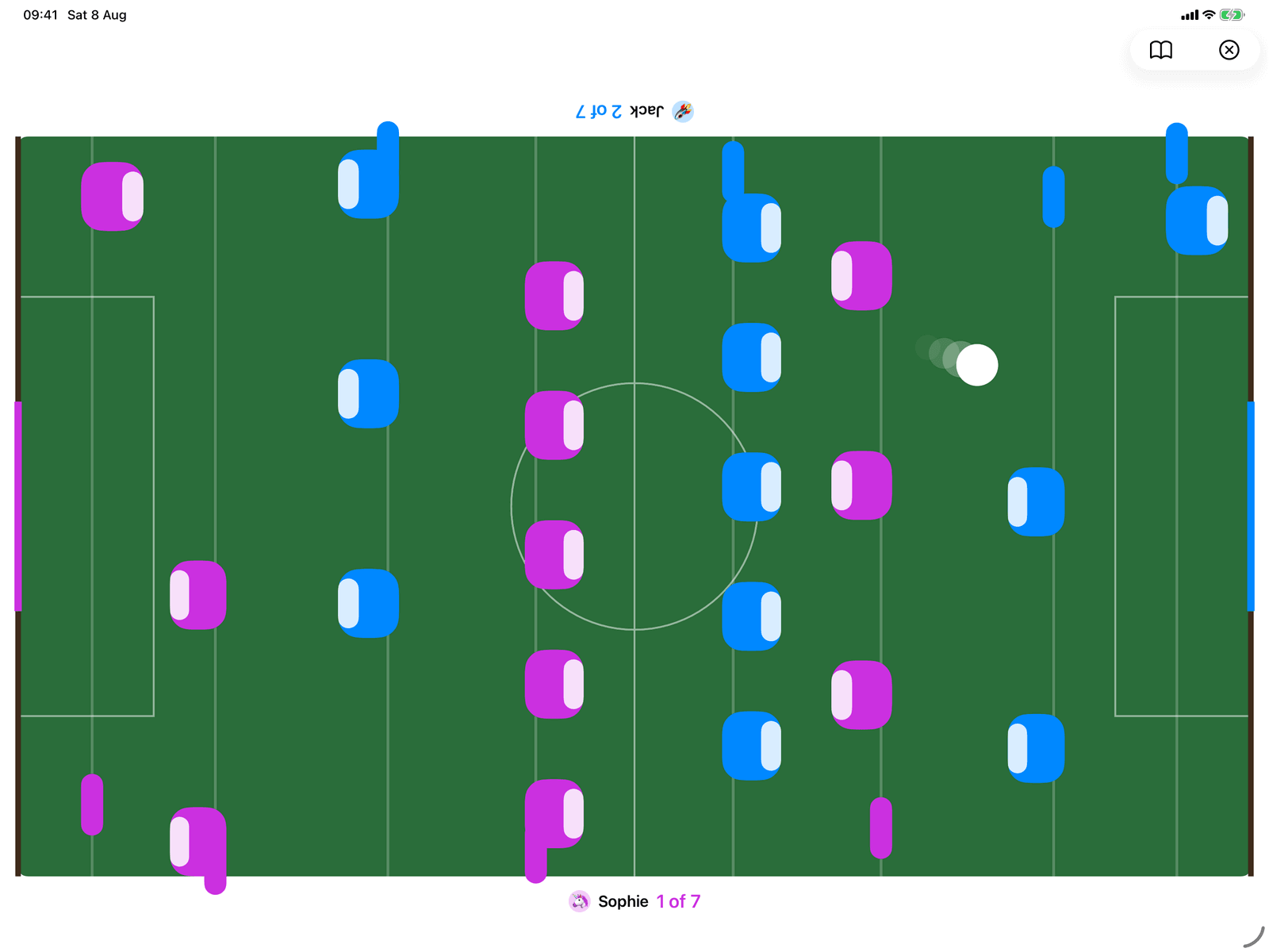 Table Football in Group Games, mid-game on an iPad host