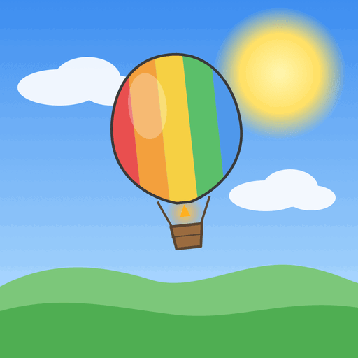 The Looney Ballooney app icon: a rainbow hot-air balloon in a sunny sky