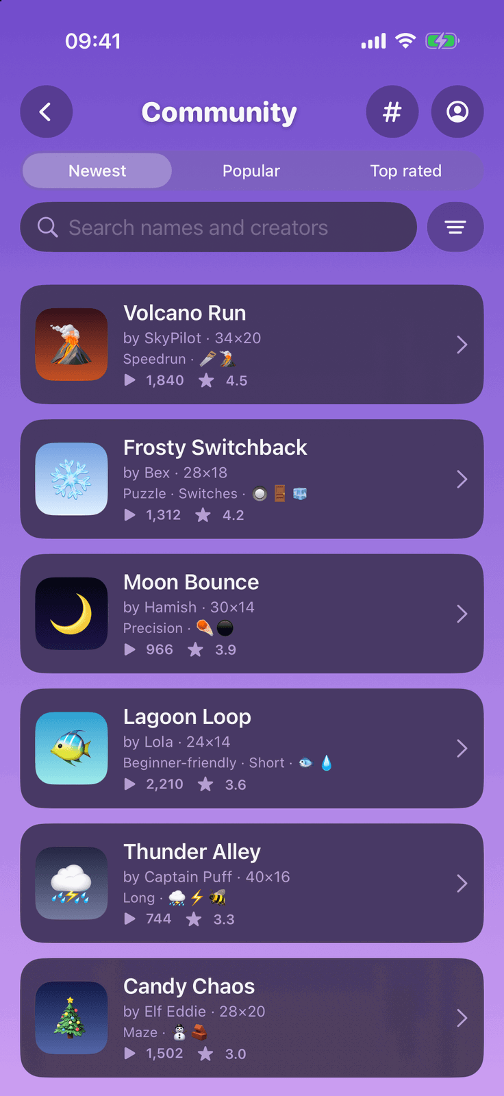 Looney Ballooney on iPhone: the Community list of shared levels