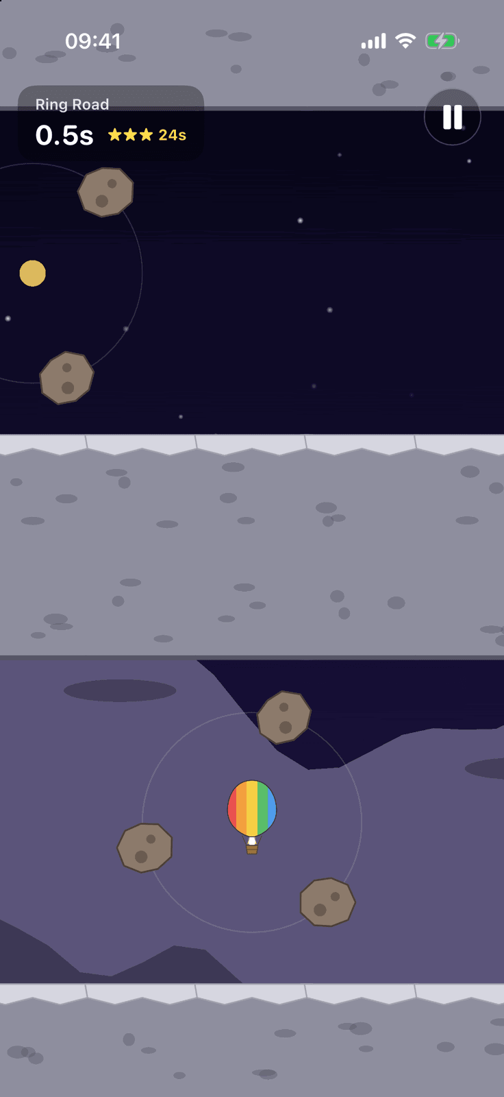 Looney Ballooney on iPhone: Moonrock Mayhem, the balloon inside an orbiting asteroid ring