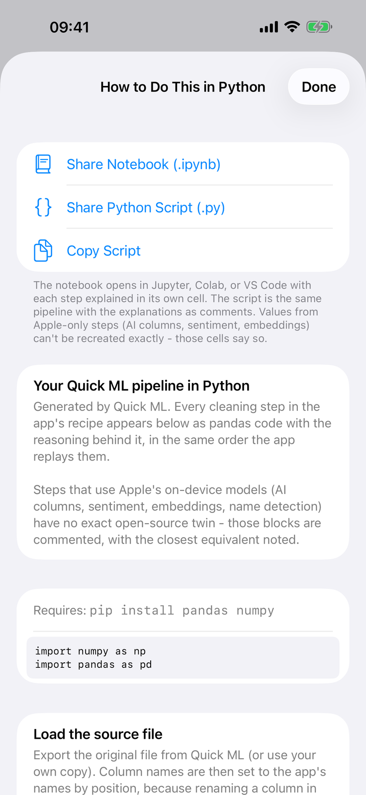 How to Do This in Python screen exporting the pipeline as a notebook or script